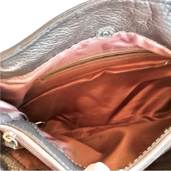 Vintage Handbag Brown Taupe Tan Side Pockets Silver Hardware - Picture 9 of 9